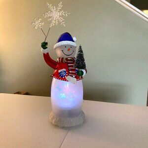 Christmas Avon Acrylic Snowman Speaker System Light Up Color Change Night Light